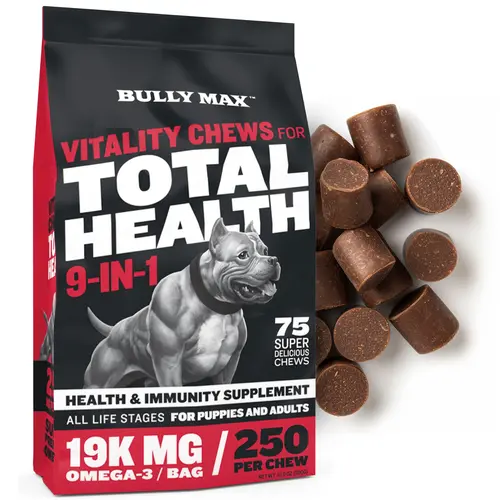 Bully Max 9-in-1 Canine Nutritional Supplement Soft Chew for Dogs - Allergy Relief, Joint Support, Gut Health Probiotics, Easy to Feed, No Artificial Colors/Flavors, Made & Shipped from USA