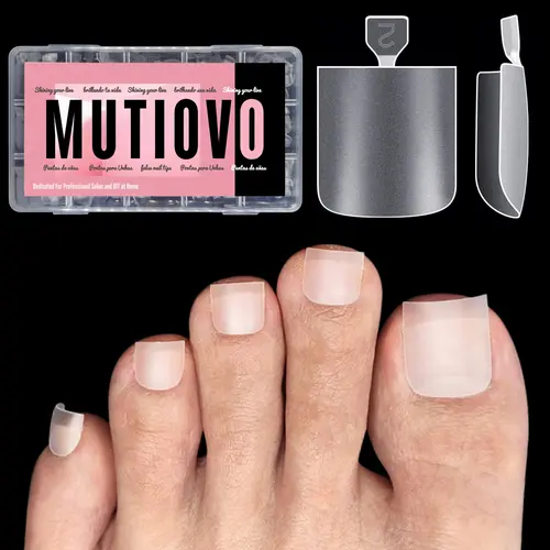 MUTIOVO 240 Pcs Press on Toenails Full Cover Soft Gel Nail Extensions Kit, Pre-Etched Double Matte Fake Nails Extension, Easy to Achieve Square Pedicure for Salon DIY (No Glue/UV Light, Round/Square),sohochic