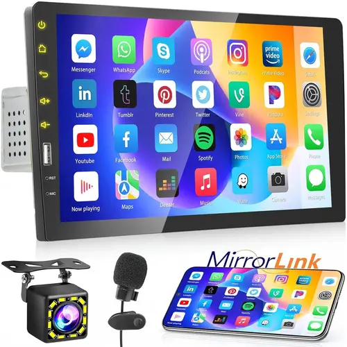 9 Inch Car Stereo Single Din Radio HD Touch screen with Camera, Multimedia Car Audio Support Bluetooth Mirror Link, Hands-Free Call, FM Radio, EQ Settings+Microphone,SummerVibes,toolupgrade