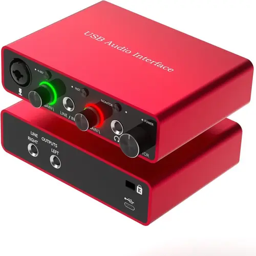 USB Audio Interface, 24-bit/192kHz USB Audio Interface with 48V Phantom Power, Audio Interface for Computer Recording, Podcasting and Streaming, Podcast Equipment, Podcast Studio Equipment, Digital