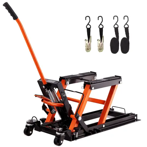 【toolupgrade】VEVOR Heavy Duty Hydraulic Foot-Operated Motorcycle Jack Stand, 1500 LBS Car Repair Tools Scissor Lift with 4 Wheels, 4.7"-15" Height for ATV UTV Powersports Maintenance