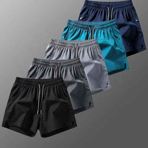 Men's Multi-Piece Shorts Set Casual Loose Breathable Outdoor Sports Three-Quarter Beach Pants, Fitted Design with Pockets and Drawstring Waist, Breathable Athletic Shorts