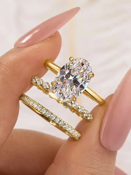 Maxine Stunning 925 Sterling Silver 3.5ct Oval Cut Engagement Ring Set,Bridal Ring Set,5A Cubic Zirconia Women's Ring Jewelry,Wedding Ring Set for Daily,Travel,Proposal,Birthday,Anniversary, Engagement Rings