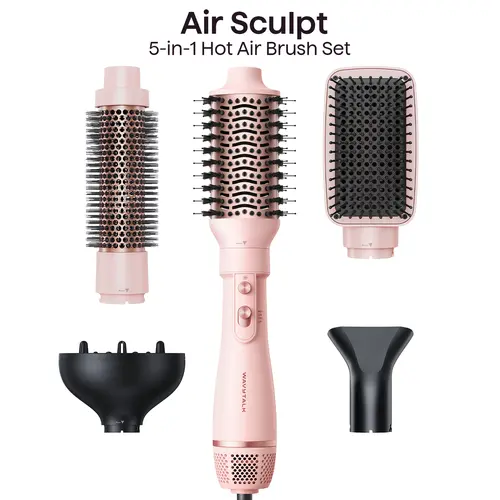 Wavytalk Air Sculpt 5-in-1 Hot Air Brush Set, Multi-Styler for Salon Blowouts, Defined Curls, Volume Boost & Frizz-Free Straightening, Pink, Beauty Products, Hair Products
