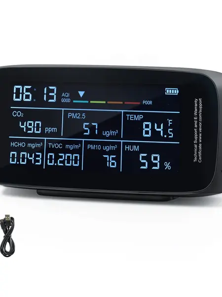 【fathersdaygift】VEVOR Air Quality Monitor 9-IN-1 Professional PM2.5 PM10 PM1.0 Particle CounterCO2TemperatureHumidityFormaldehyde TVOC AQI Testerfor Indoor/OutdoorAir Quality Meter w/Alarm Thresholds