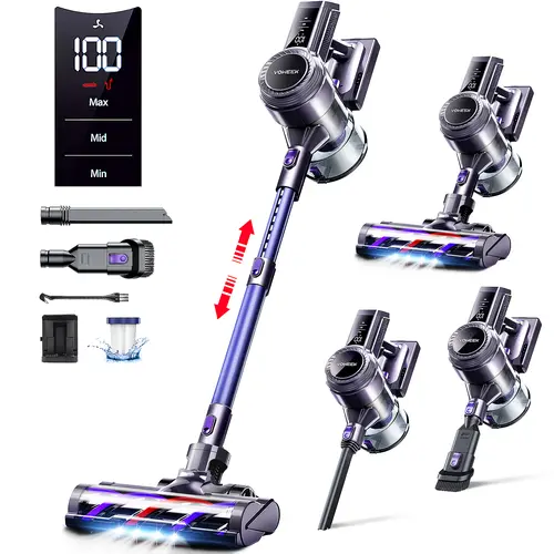 Voweek VC10/VC11/VC15 Rechargeable Cordless Lightweight Handheld Vacuum, 25-35KPa Suction, LED Display, 45-Min Runtime, Home Cleaning Tool, Hardwood Floor Cleaner Machine, Deep Clean for Pet Hair