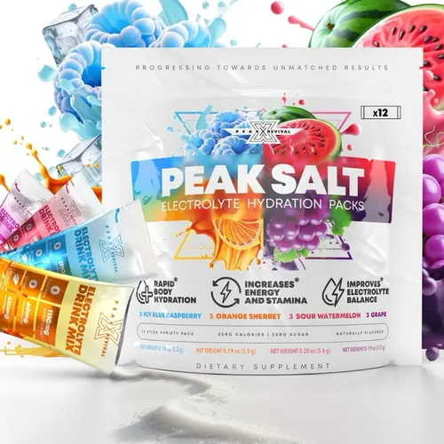 Peak Revival-X Peak Salt Electrolyte Hydration Beverage Variety Bag - Sugar-Free, Low-Calorie Electrolyte Powder Drink Packets, Sour Watermelon Flavor, Edible Fitness Dietary Supplements (12 Mix Packets)