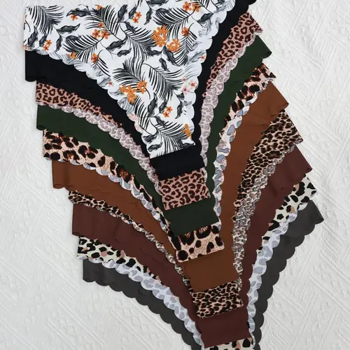 Women's Seamless High Elastic Fit Scallop Trim Underwear Set, Comfortable Breathable Panties, Casual Fashion Everyday Wear for All Seasons, Fashion Comfy Underwear