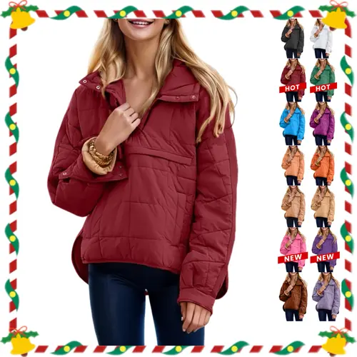 UANEO Women's Oversized Hooded Puffer Jacket Quilted Pullover Dolman Long Sleeve Cozy Lightweight Warm Tops with Big Chest & Side Pockets Casual Outwear