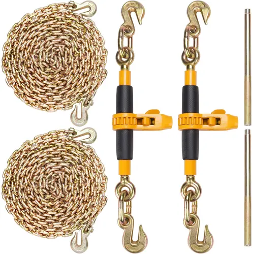 【Summerfinds】VEVOR Ratchet Chain Binder 2PCS, 3/8"-1/2" Heavy Duty with G80 2 Chains (12000 lbs Secure Load Limit), Labor-saving Anti-skid Handle, Tie Down Hauling Binders for Flatbed Truck Trailer, Ideal for Transportation, Agriculture, Industry,toolupgr