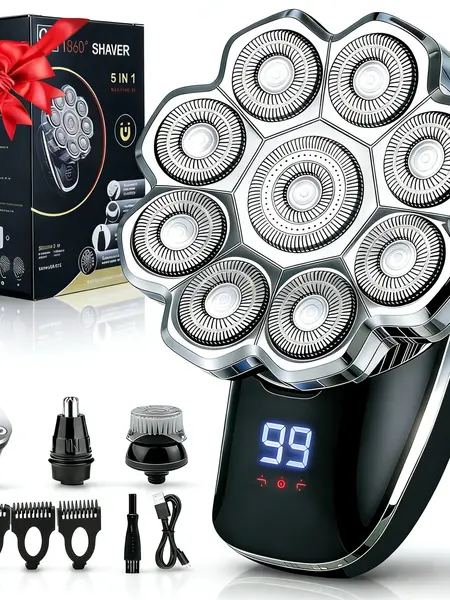 6-in-1 Electric Head Shaver, Waterproof Wet/Dry Grooming Shaver & Accessories, Cordless Rechargeable Bald Head Razor for Home & Travel, Multifunctional Epilator, Multifunctional Hair Shaver