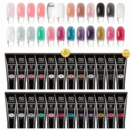 24 Colors Poly Nail Gel Kit, Polygel Nails 24pcs/set Long-lasting Clear Glitter Poly Gel Nail Color Packs for Beginners, Diy Manicure, Professional Nail Art Decoration for Home