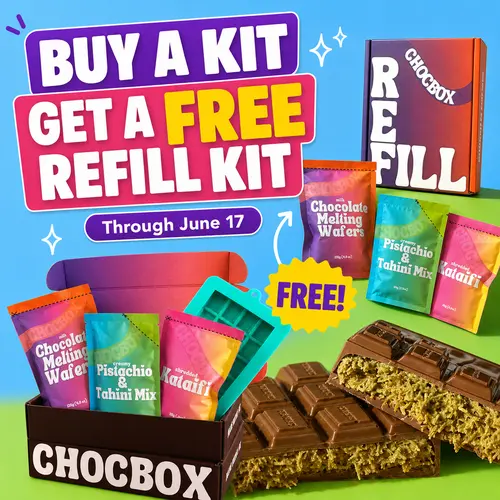 Chocbox Dubai Pistachio Knafeh Stuffed Milk Chocolate Bar Kit - Reusable Mold, Dessert Snacks for Children & Adults