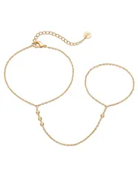 PAVOI 14K Gold Plated Hand Chains for Women - Dainty Cubic Zirconia Bracelet and Ring Handchain Jewelry - Lightweight Trendy Hand Chain Bracelet