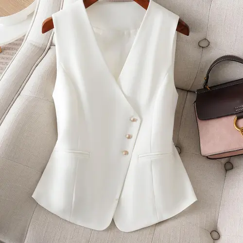 Women's Solid Button Front V Neck Vest, Elegant Fashion Casual Sleeveless Tank Top Stylish Office Wear for Work Office Business, Ladies Spring & Fall Clothes