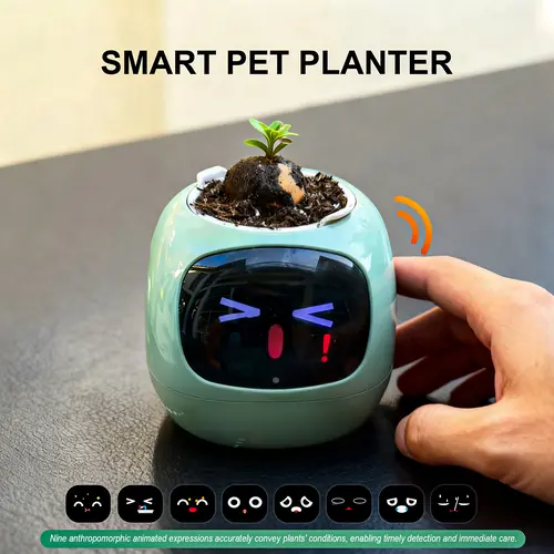 【FaddishDeal】Smart Grow Flower Pot - 4.49" Compact Fit Round Portable Garden Planters, Water Monitor & LED Display, Guided Plant Care, Cute Virtual Digital Companion, Digital Photo Frame, Home Houseplant Automation, Ideal Gift for Family & Lover,sohochic