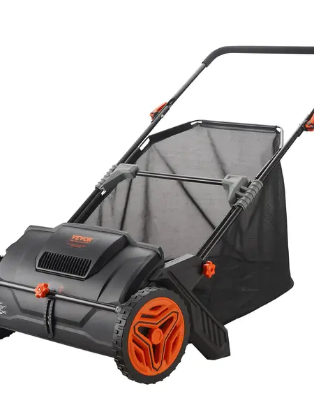 【toolupgrade】VEVOR Push Lawn Sweeper 21-Inch Leaf & Grass Collector with 3.5 cu. ft. Mesh Collection Hopper Bag 2 Spinning Brushes & Strong Rubber Wheels, Tools And Gadgets
