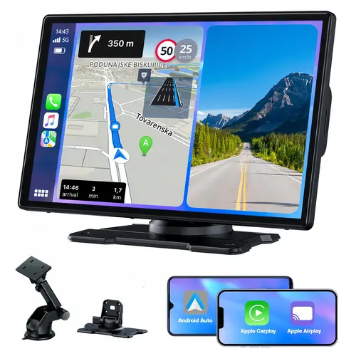 LAMTTO 9 Inch Wireless Car Stereo with Apple CarPlay & Android Auto, Touch Screen Car Video Player with GPS Navigation / Bluetooth / Mirror Link, Portable Car Monitor & Car Accessories for Man and Woman