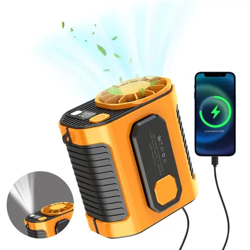 PADOX 10000mAh Portable Power Bank 3-in-1 USB Mobile Fan with Torch - 10 Wind Speeds, LED Light, Rechargeable Phone Accessories for Camping, Hiking, Travel Cool Gadgets