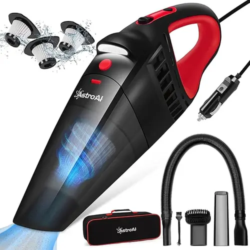 AstroAI Compact Car Vacuum with 12V DC Power,16.4 Ft Cigarette Lighter Cord,LED Light,7500 PA of Suction, Powerful Motor,with 3 nozzles  and 5-meter cord#fathersdaygift,toolupgrade
