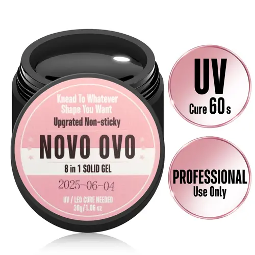 NOVO OVO 8-in-1 Non-sticky Solid UV Adhesive, Strong Long-Lasting Nail Glue for Press-On Nails & Soft Gel False Tips, 3D Acrylic Sculpture & Decoration Use, 30g