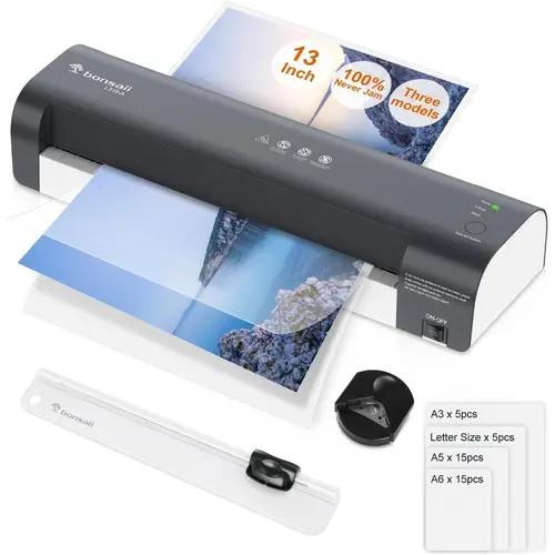 Bonsaii 13-Inch Thermal Laminator Machine L318-A with Never Jam Technology, 11x17 Laminating Capacity, Safe Reliable for Home/Office Use, Fathersdaygift Laminating Kit, Classroom Users,sohochic