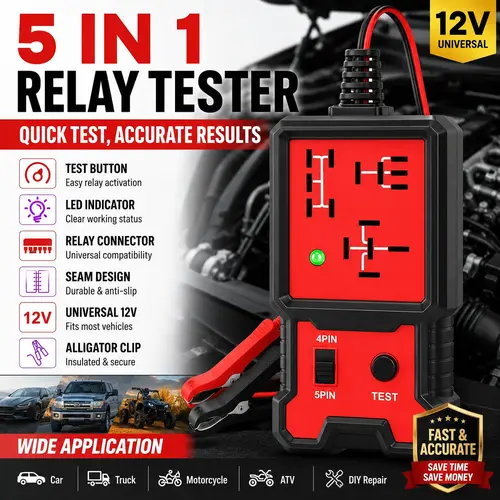 12V Compact Automotive DC Circuit Tester - Universal Relay Tester for 4-Pin & 5-Pin Relays, Diagnostic Tool with Battery Clips, Voltage Check Tool, Father's Day Gift,toolupgrade