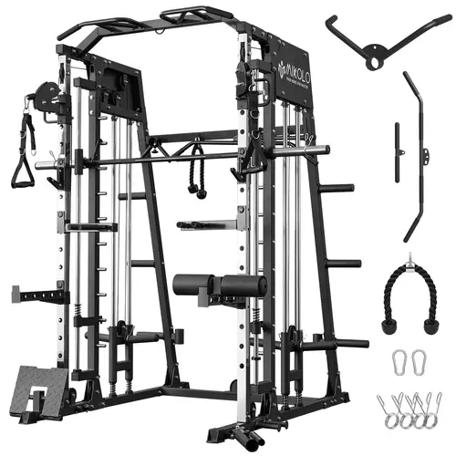 [4 packages shipping] MIKOLO Smith Machine, 2200lbs Squat Rack with LAT-Pull Down System & Cable Crossover Machine, Training Equipment with Leg Hold-Down Attachment Home Gym Station Home Gym AdjustableMIKOLO