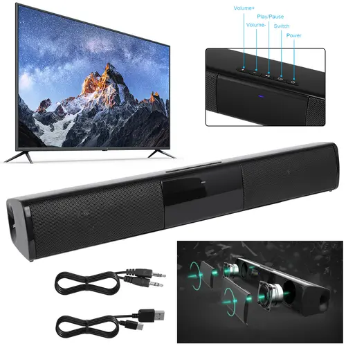 DAZONE Bluetooth Soundbar with Built-in 2 Speakers, Magnetic, Wireless Charging, Cable-Connected Radio Surround Sound System for Smart TV Home Theater Audio, Soundbars