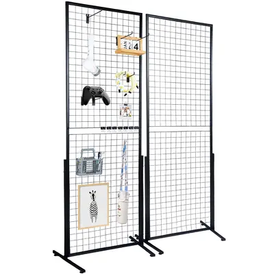 【toolupgrade】VEVOR Grid Wall Panels, grid wall display rack for craft show, 2-Pack 1.9×5.4 ft Wire Grid Panels with Wheels & 20 Hooks - Movable Black Gridwall for Retail Display, Home Decor, Storage, Notice Board