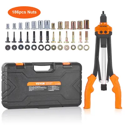 【toolupgrade】VEVOR Rivet Nut Tool, Various specifications, 16 inch Rivnut Tool Kit with 13PCS Metric and SAE Mandrels, 186PCS Rivet Nuts, Semi-auto Retraction, M3, M4, M5, M6, M8, M10, M12, 1/4-20, 5/16-18, 3/8-16, 1/2-13, 8-32, 10-24, Industrial, Heavy,