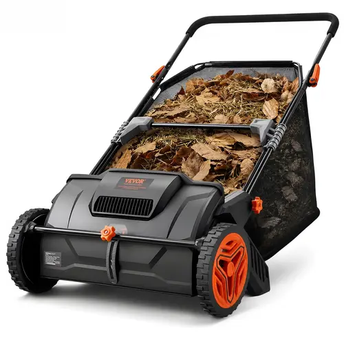 VEVOR 21in Push Lawn Sweeper, Heavy-Duty Thick Steel Frame, 3.5 cu. ft. Mesh Hopper Bag, 2 Spinning Brushes, Strong Plastic Wheels, 48.5" Wide Sweep, Tractor Tow Clean Compatible, Gardening Yard Tool for Driveway Leaf Cleanup,toolupgrade