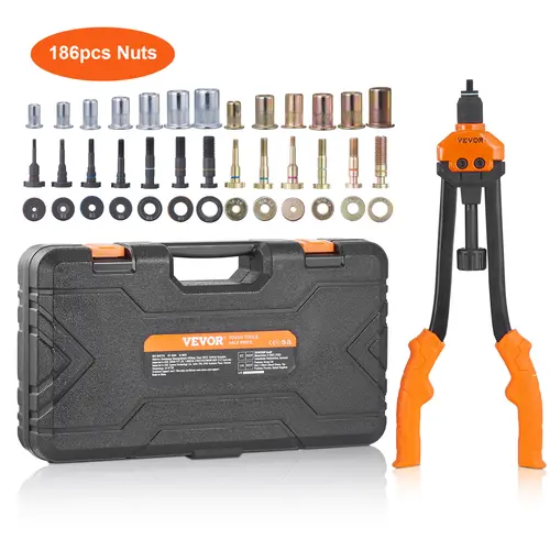 【toolupgrade】VEVOR 16" Rivet Nut Tool, Labor-Saving Rivnut Tool Kit with 13PCS Metric & SAE Mandrels, 186PCS Rivet Nuts,M3, M4, M5, M6, M8, M10, M12, 1/4-20, 5/16-18, 3/8-16,1/2-13, 8-32, 10-24 With Carrying Case