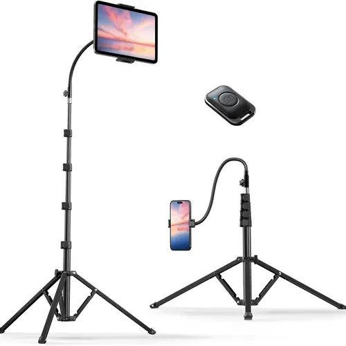 Weilisi 82" Tall Heavy Duty Phone Stand for Recording, Tablet Stand Holder with 15" Adjustable Gooseneck, Overhead Selfie Tripod for iPhone/iPad/Android for Recording/Live Streaming/Watching/Cooking/Lash Techs