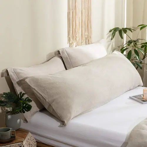 Simple&Opulence 100% Pure Flax 20x54in Body Pillow Cover - Stone Washed, Breathable, Ultra Soft, Envelope Closure, Cooling Bedding, Pregnancy Support, Avoid Bleach or Whitener, Use on Couches, Beds, or Sofas