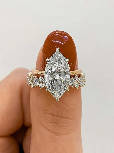 Maxine 3.0Ct Unique Marquise Cut Engagement Ring Set,Tarnish-free 14K Gold-Plated Affordable Wedding Ring Set, Women's Bridal Jewelry,Suit for Daily,Travel,Proposal,Birthday,Anniversary, Marriage Ring