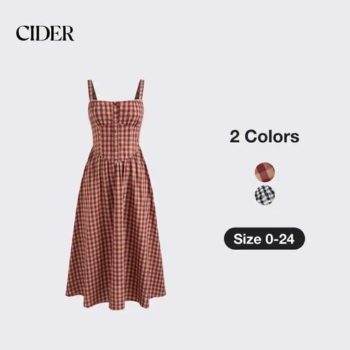 Cider Cotton-blend Square Neck Gingham Maxi Dress SohoChic