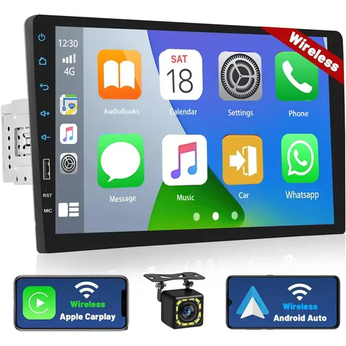 9 Inch Single Din Wireless Carplay Radio with Bluetooth, Touchscreen Wireless Android Auto Car Stereo with Mirror Link FM RDS Radio + Camera + Microphone,SummerVibes, truck accessories