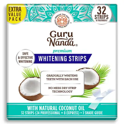 GuruNanda Teeth Whitening Strips - 16 Day Treatment (16 Packets - 2 Strips per pack) - Non-Slip, Dry Strip Technology