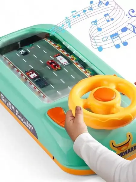 Kids Steering Wheel Racing Toy, Interactive Driving Simulator Game with Music and Lights, Electric Racing Adventure Toy for Toddlers Boys Girls