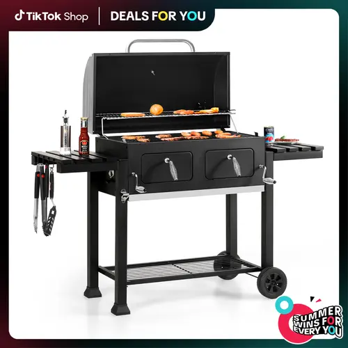 PHIVILLA Extra Large Charcoal BBQ Grill, 794 SQ.IN. Cooking Area, Easy Clean Full Size Ash Tray, Enamel Grilling Racks, Smokeless, Metal Iron Barbecue