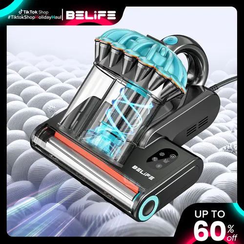 Belife M8 Mattress Vacuum Cleaner, 550W 18Kpa Suction Dust Extractor Home Cleaning Machine with Safe UV Function, Hot Air, High Heating & Double-Cup Handheld Design, 0.5L, 120V Input Corded Vacuum for Bed, Couch