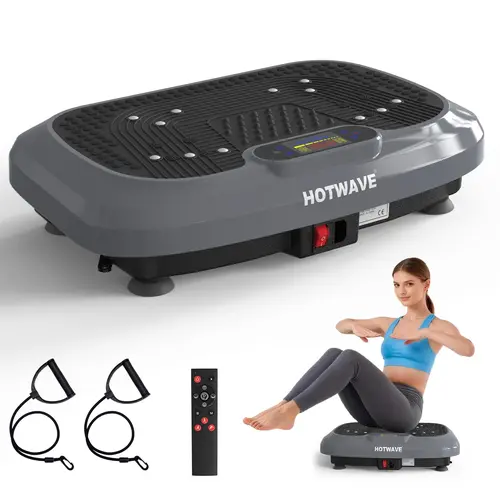 HOTWAVE Vibration Plate Exercise Machine - 450 LBS Capacity, 120 Speed Levels, 60Hz High Frequency Vibration Platform with Resistance Bands, Portable Indoor Home Workout Whole Body Workout Fitness Equipment, Indoor Fitness Equipment
