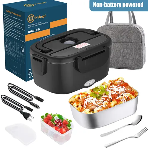 Nifogo Electric Lunch Box (Black Friday Deal) - 100W Fast Heating Kitchen Tools, Leakproof Lunch Containers, 110V/12V/24V Portable On-the-Go Food Warmer, Spill-Proof for Clean Drives, 110V Home Use for Adults