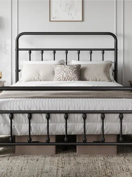 【Heavy Duty】Yaheetech Metal Bed Frame with High Headboard and Footboard, Twin/Full/Queen/King Sizes, Vintage Industrial Style, Under Bed Storage