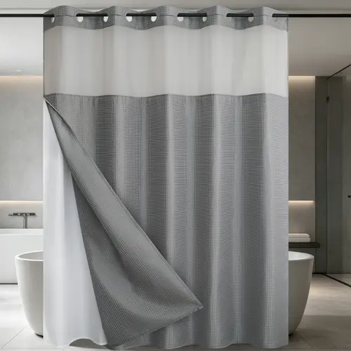 No Hook Washable Waffle Weave Shower Curtain with Snap in Liner -Waterproof Double Layer Shower Curtain With WashableInner Liner,  72 x75 Inch Showercurtain