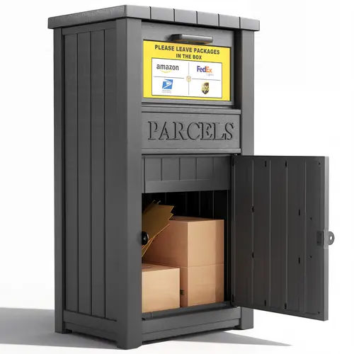 Lockable Large Outdoor Delivery Box, Anti‑Theft Rain‑Resistant Parcel Storage Cabinet, Secure Package Drop Box for Porch Curbside Home Use, Black