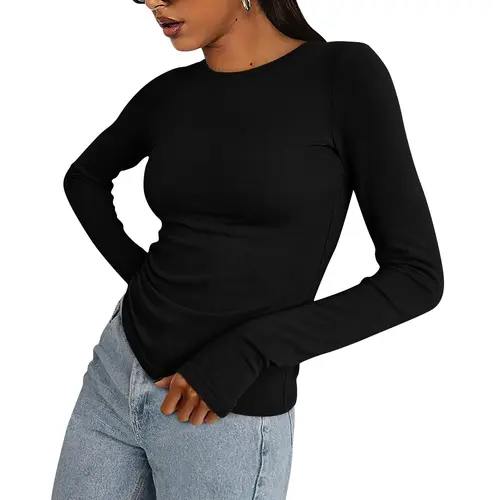 BTFBM Women's Casual Long Sleeve Crew Neck Top - Slim Fit Basic Going-Out Blouse for Summer & Fall #Clearance