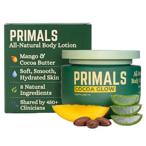 PRIMALS All Natural Body Lotion - Cocoa Butter & Mango Butter - 100% Naturally Derived Ingredients - Alcohol Free, Artificial Fragrance Free, Paraben Free, Petroleum Derivative Free - 8.45 oz