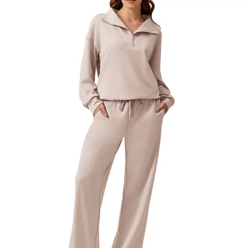 Pinspark Women's Two-Piece Sports Set Long-Sleeved Half-Zip Cardigan Sweatshirt Sports Pants Comfortable Wear Multiple Colors Sizes The product is relatively thin Runs large,back to school,back to school haul sohochic